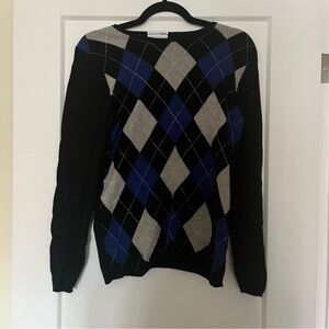 2-Ply Cashmere Blue Black Argyle Sweater
